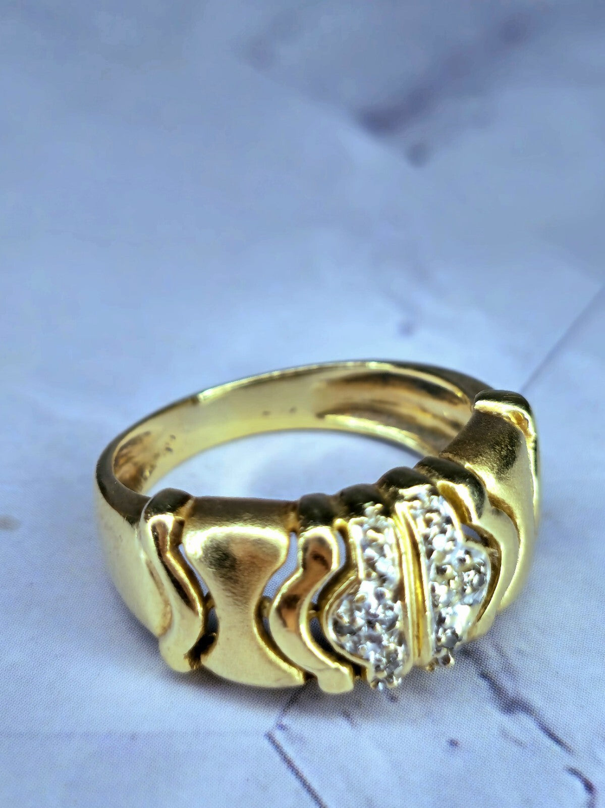 Solid 14k Yellow Gold Jewellery Set of Diamond Ring and Earrings Omega Clasp Mat