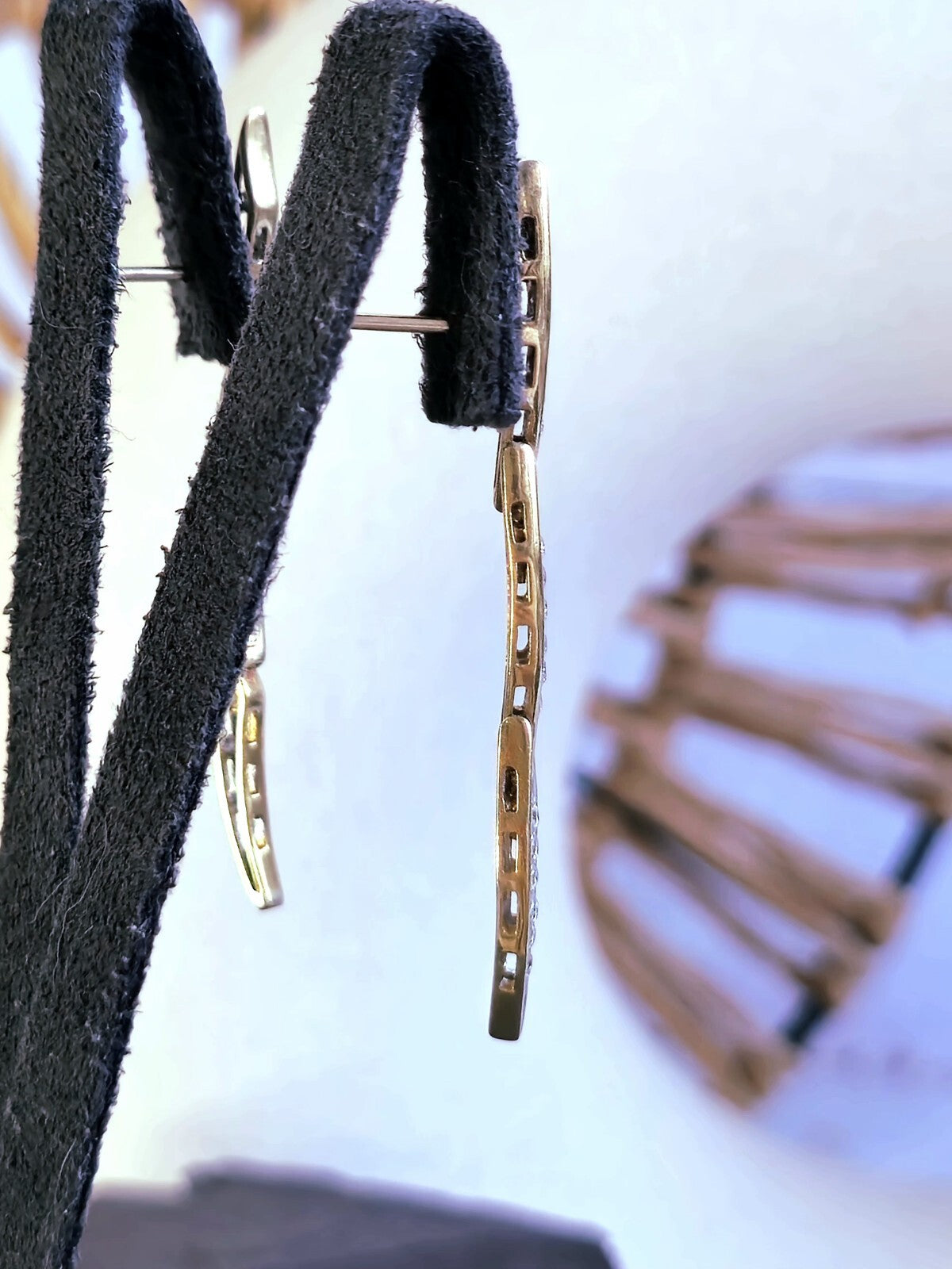 18k Yellow Gold Diamond Drop Earrings Long Segments Butterfly Hallmarked 45mm