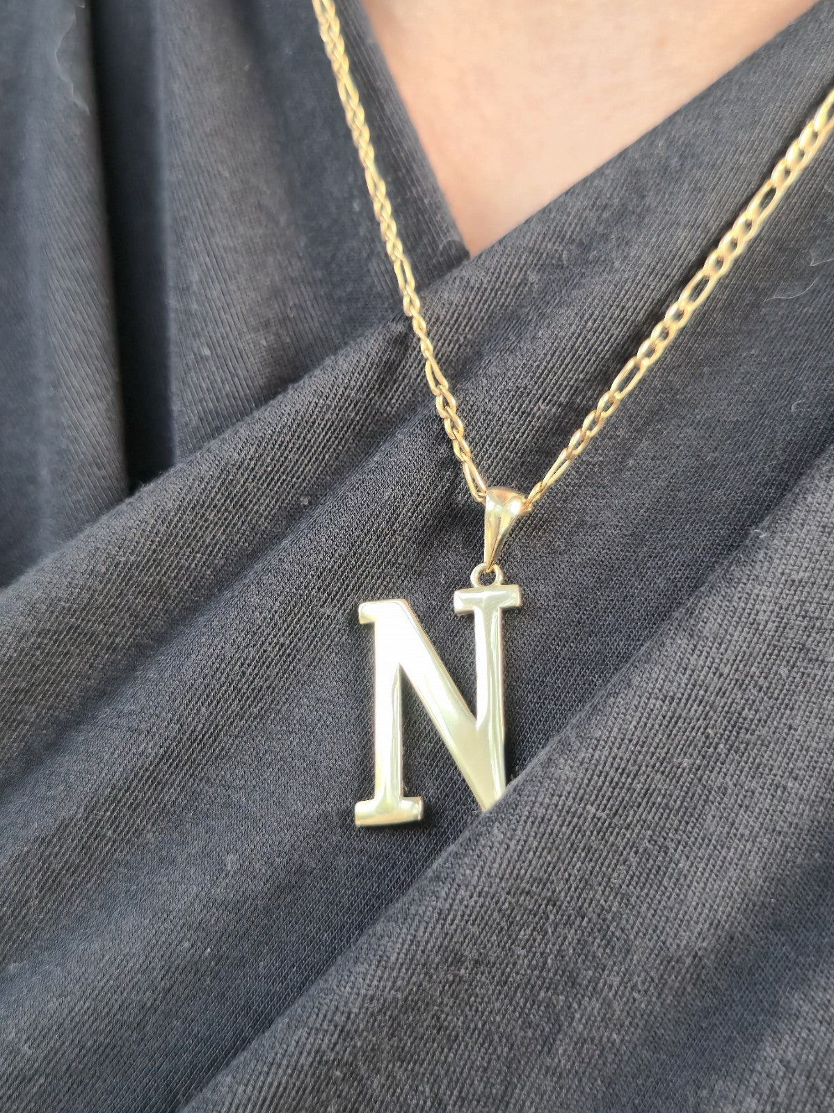 New Solid 9K Yellow Gold Initial Letter N Pendant Personalised 33mm Hallmarked