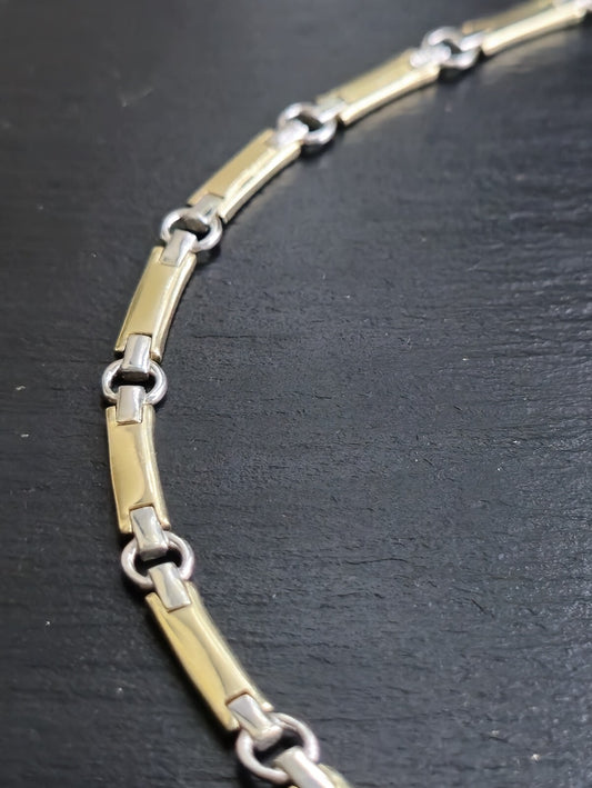 New Solid Fancy 9ct Yellow/White Gold Necklace Collar Chocker Circles/Bars 20g