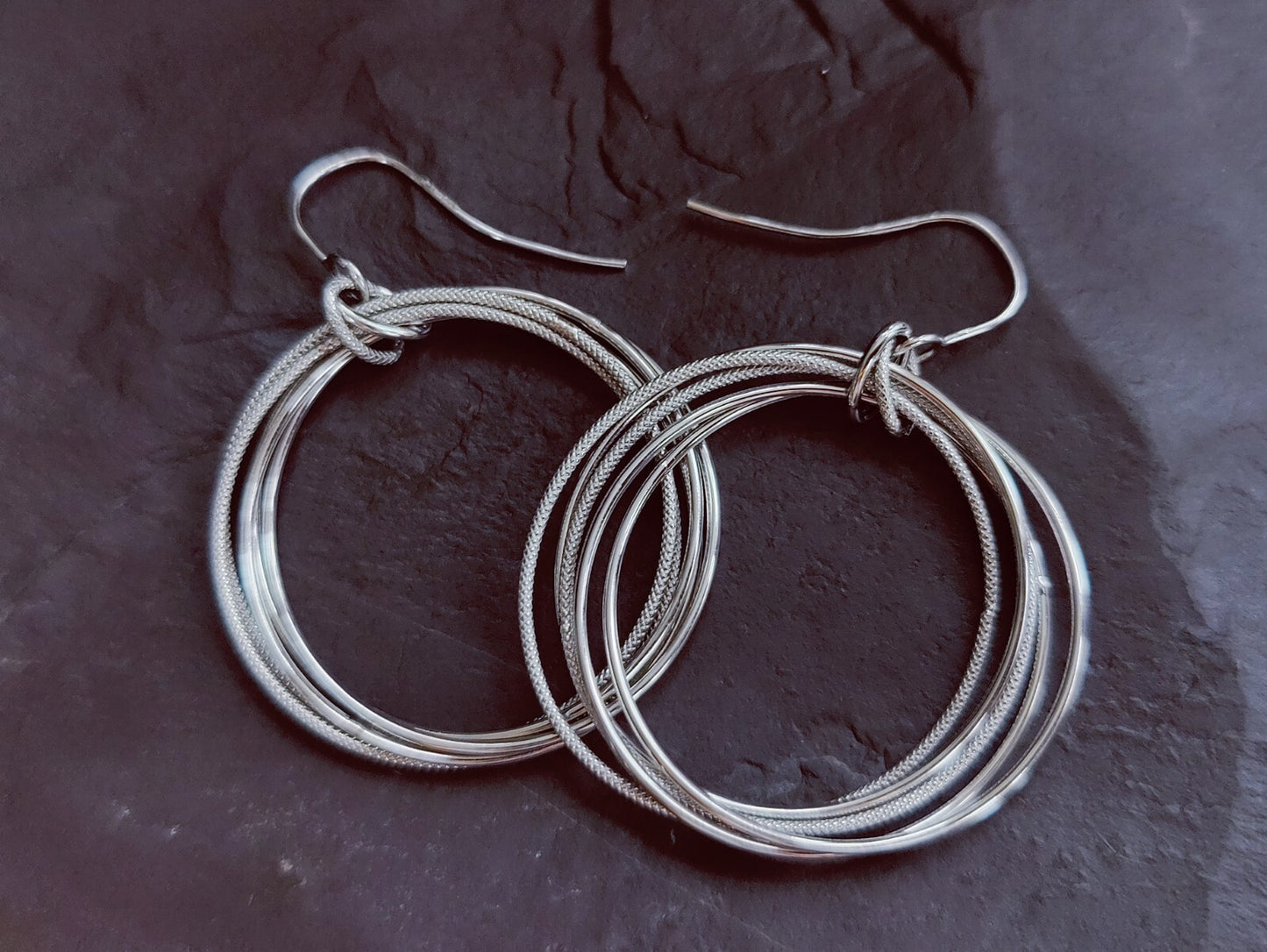 NEW 9ct White Gold Solid Drop Dangling Earrings Circles Hallmarked Hook