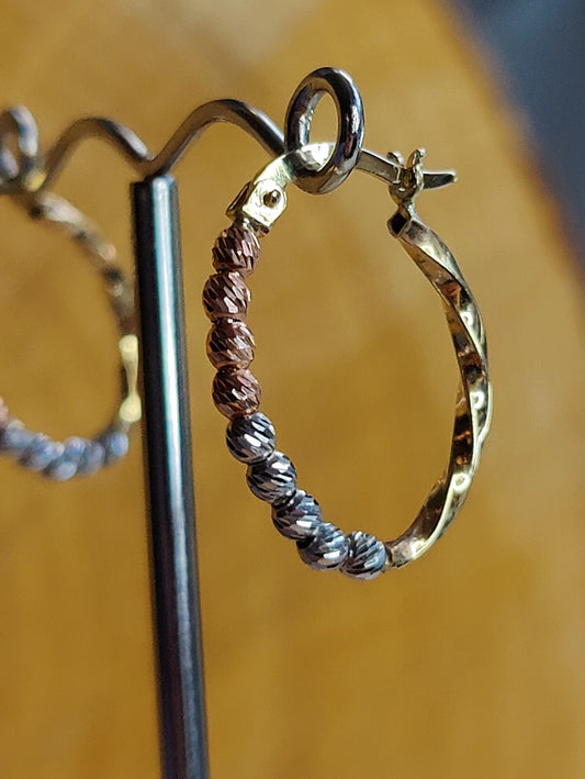 Oval 9ct Yellow/White/Rose Gold Huggies Trinity Three Colour Diamond Cut