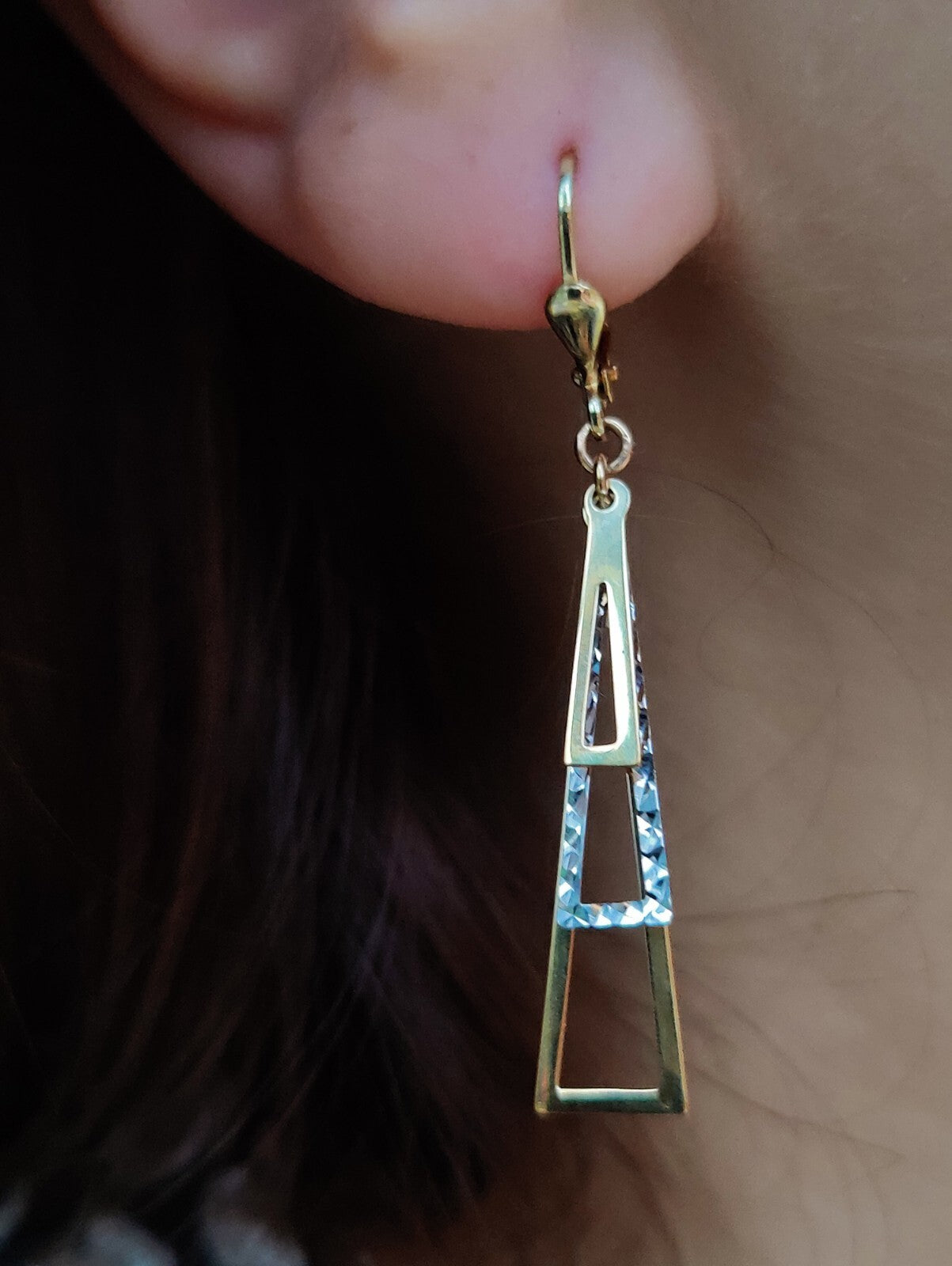 NEW 9ct Yellow/White Gold Drop Dangly Earrings Leverback Hallmarked