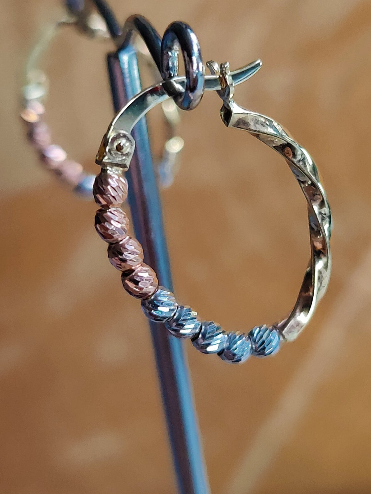 Oval 9ct Yellow/White/Rose Gold Huggies Trinity Three Colour Diamond Cut