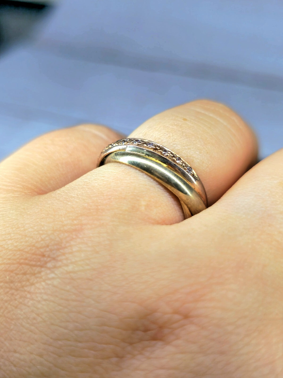 Solid 9ct Yellow Gold Half Eternity Ring Wedding Band Trinity Ring C/Z Size Q