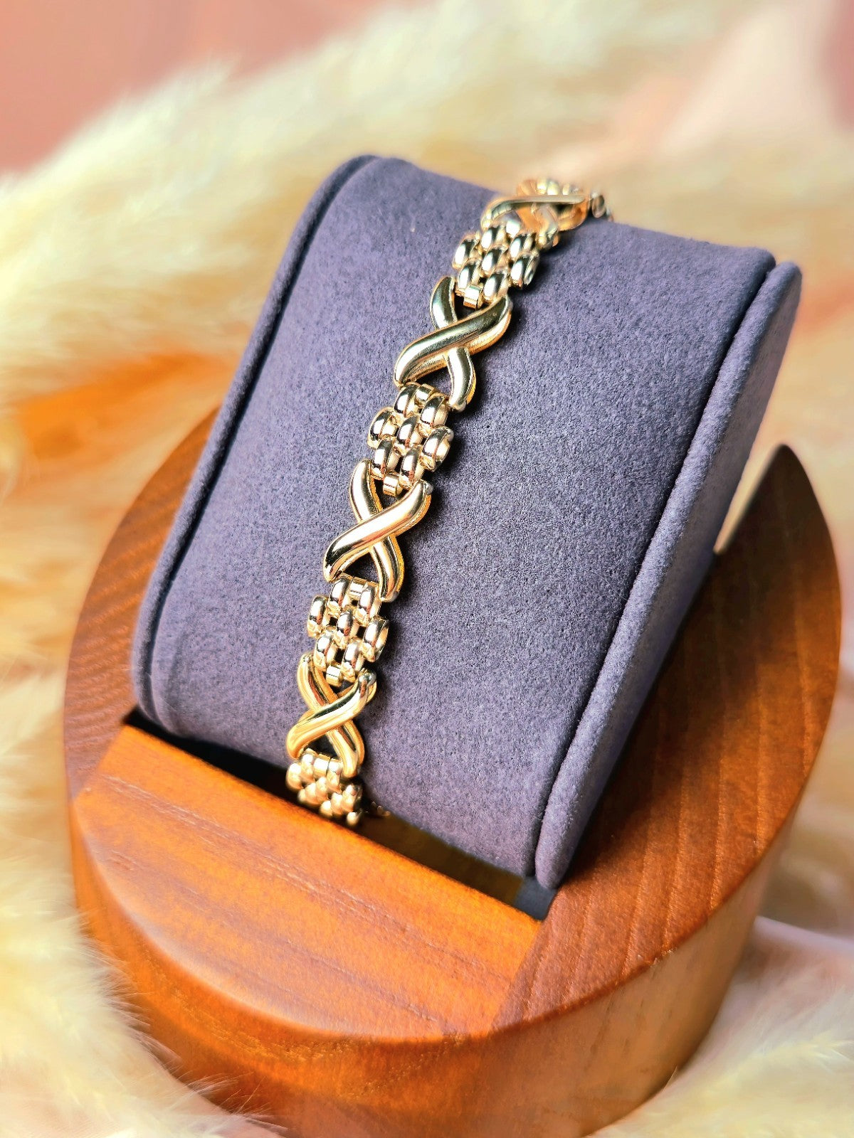 Solid 9ct Yellow Gold Beautiful Bracelet Grain X Shape Modern Gate Fancy 7.5''