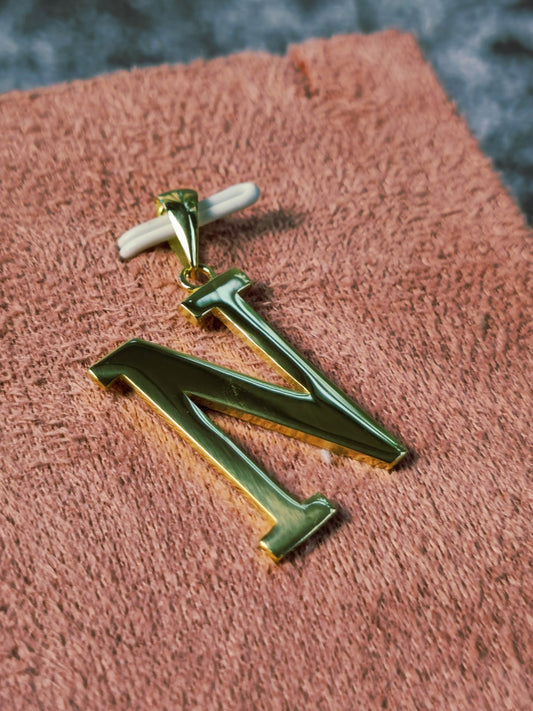 New Solid 9K Yellow Gold Initial Letter N Pendant Personalised 33mm Hallmarked
