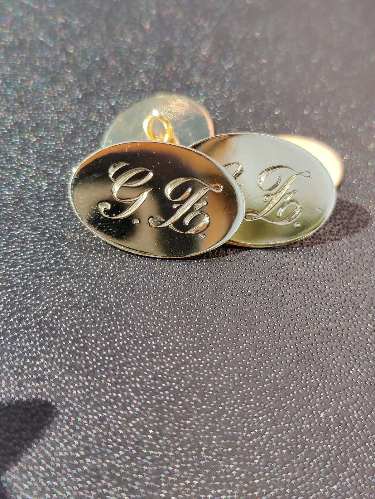 Vintage 9ct Solid Yellow Gold Classic Oval Cufflinks Engraved G.Z 4.75gram Chain