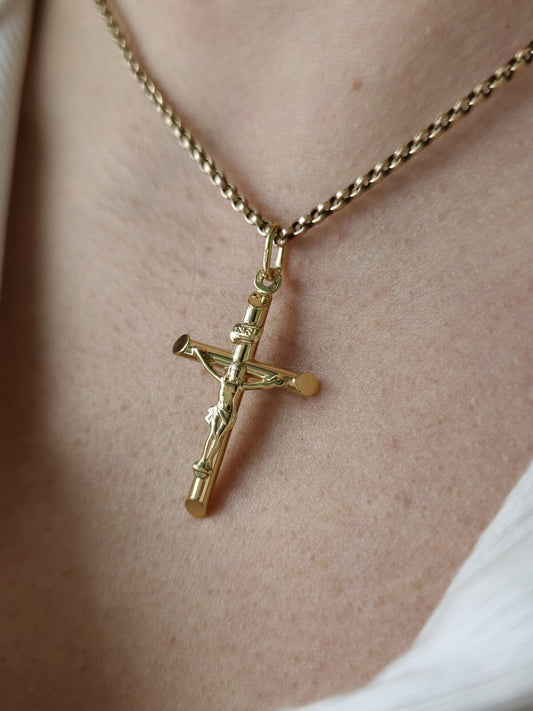 New Solid 9ct Yellow Gold Cross with Jesus Pendant 40mm x 20mm Hallmarked