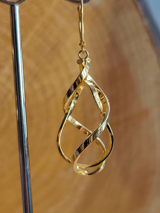 Solid 2.8g 9ct Yellow Gold Double Twist Drop Earrings Leverback Clasp Hallmarked