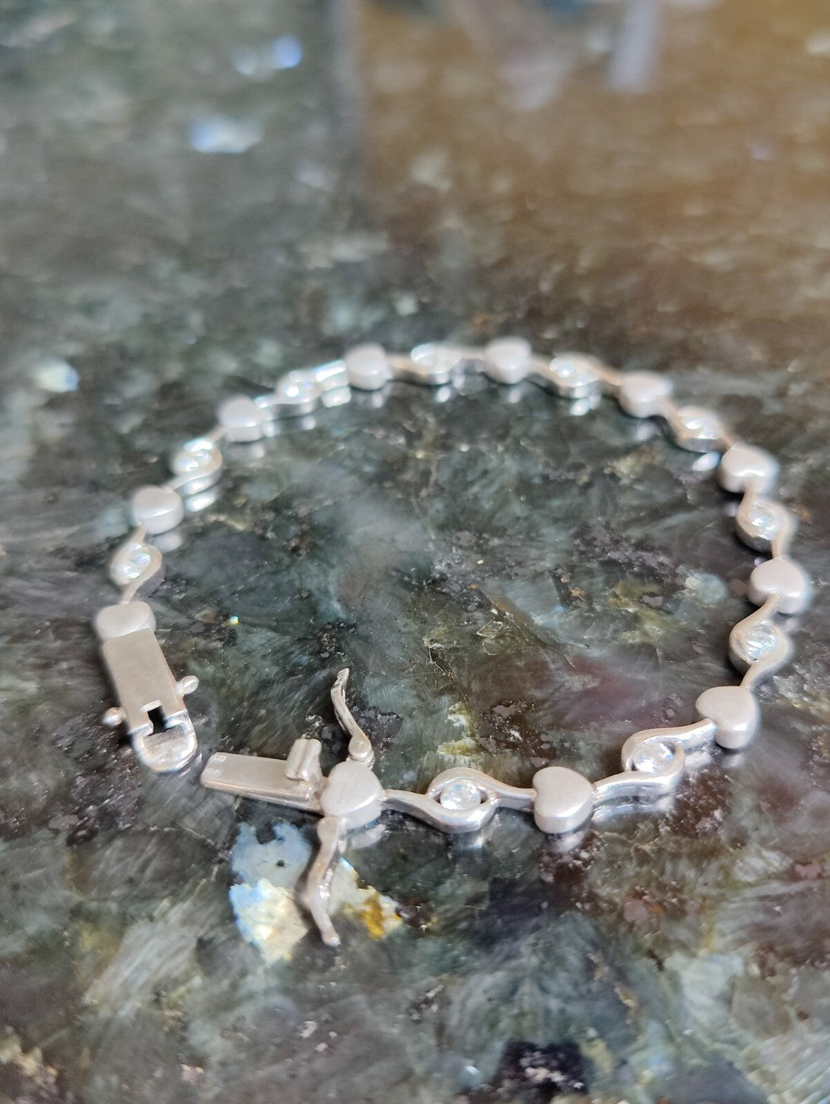 SILVER 925 CZ STONES FANCY DESIGN HEARTS MATT FINISH BRACELET HALLMARKED