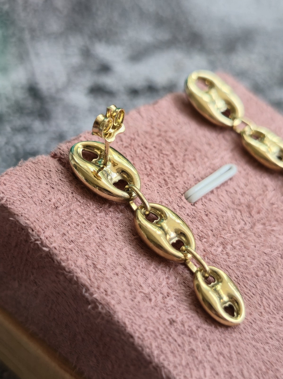 New 9ct Yellow Gold Puffed Graduated Bean Drop Earrings Anchor Chunky Drops 40mm