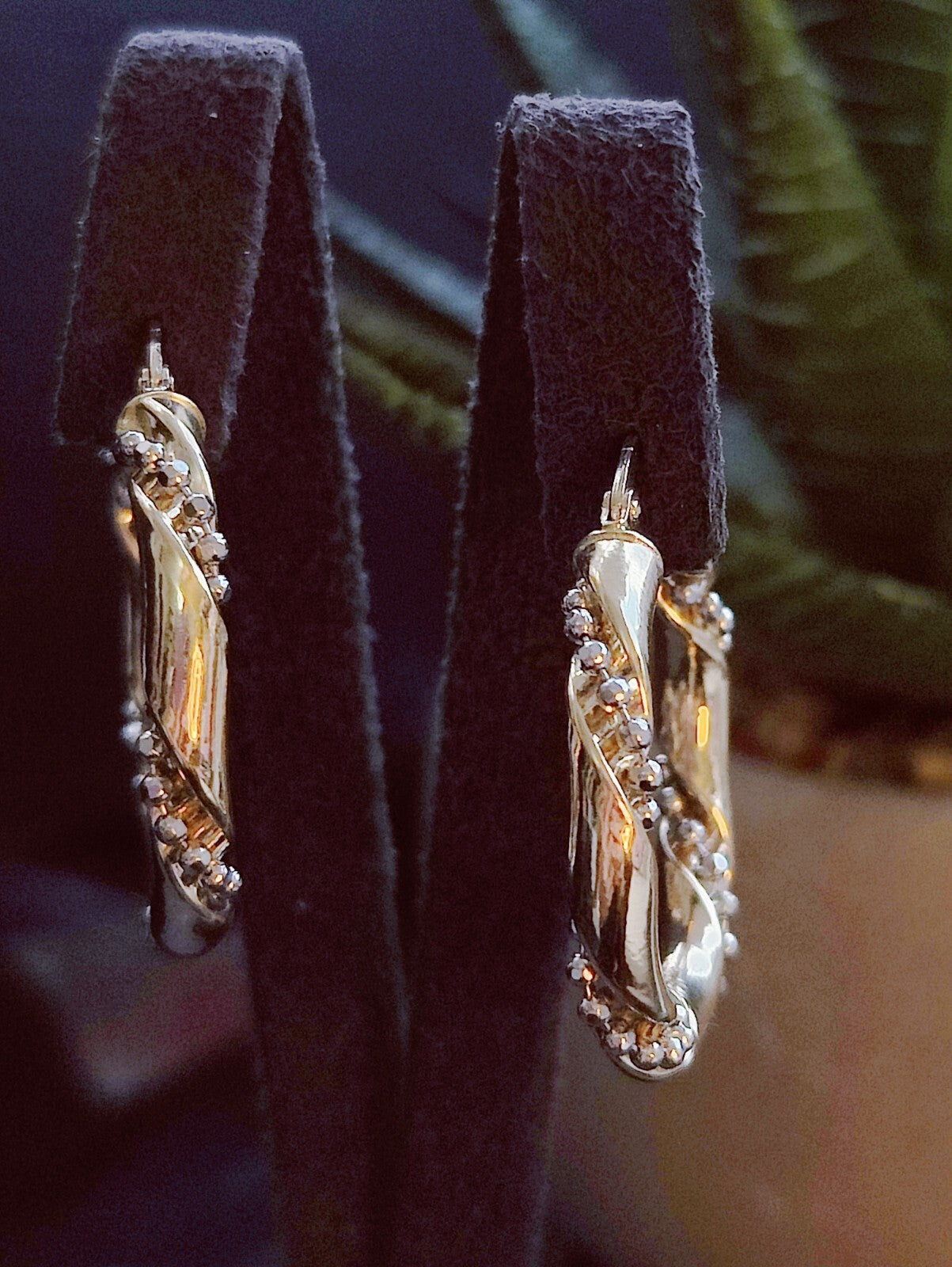 NEW 9ct Yellow/White Gold Twisted Earrings Hoops with Beaded Chain 28mm 4grams