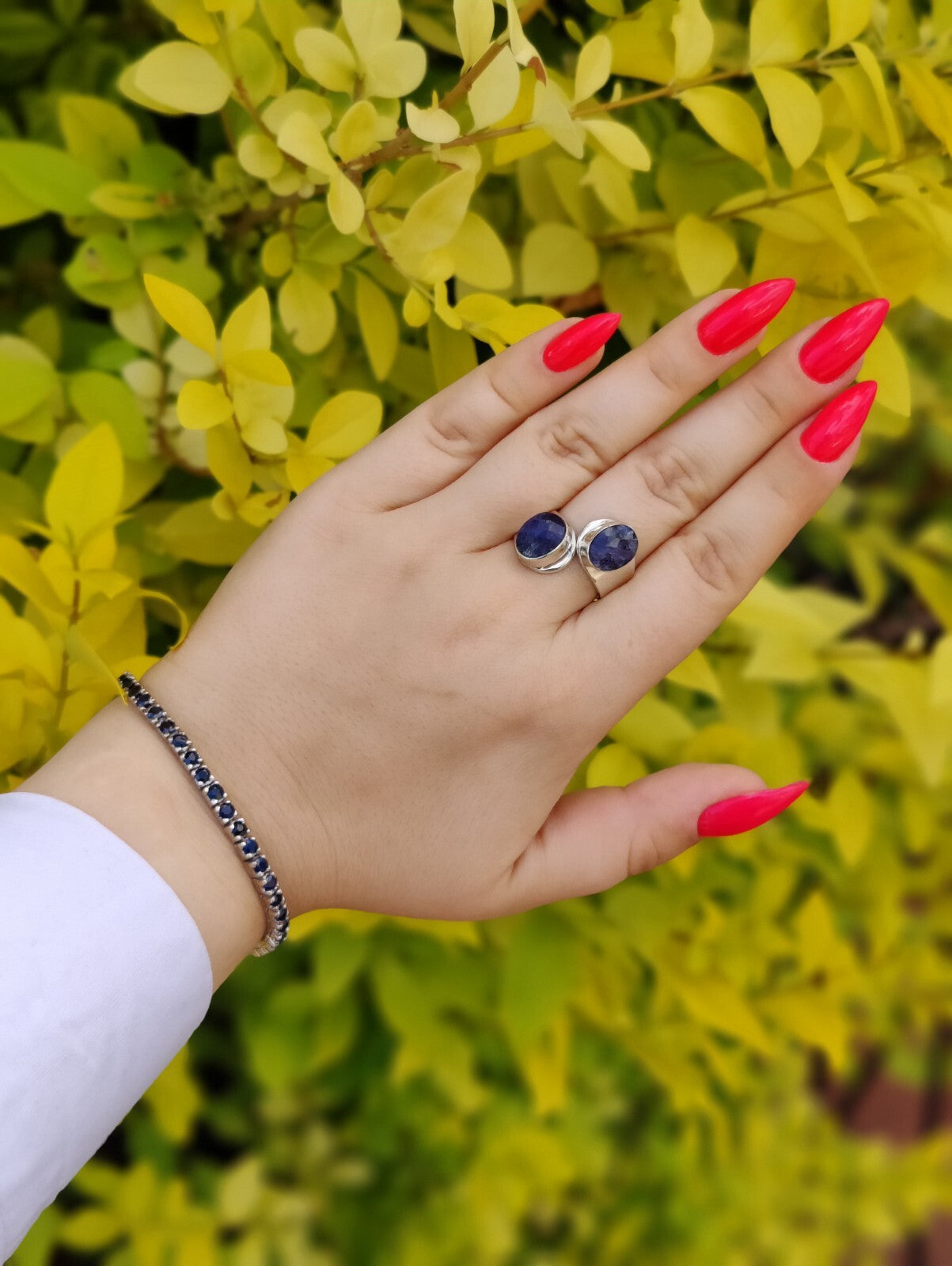 Amazing Lapis Lazuli Ring 925 Sterling Silver Two Stones Twisted Band size R-S