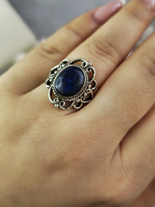Vintage Like Sterling Silver Dress Cocktail Ring with Lapis Lazuli Oval size S