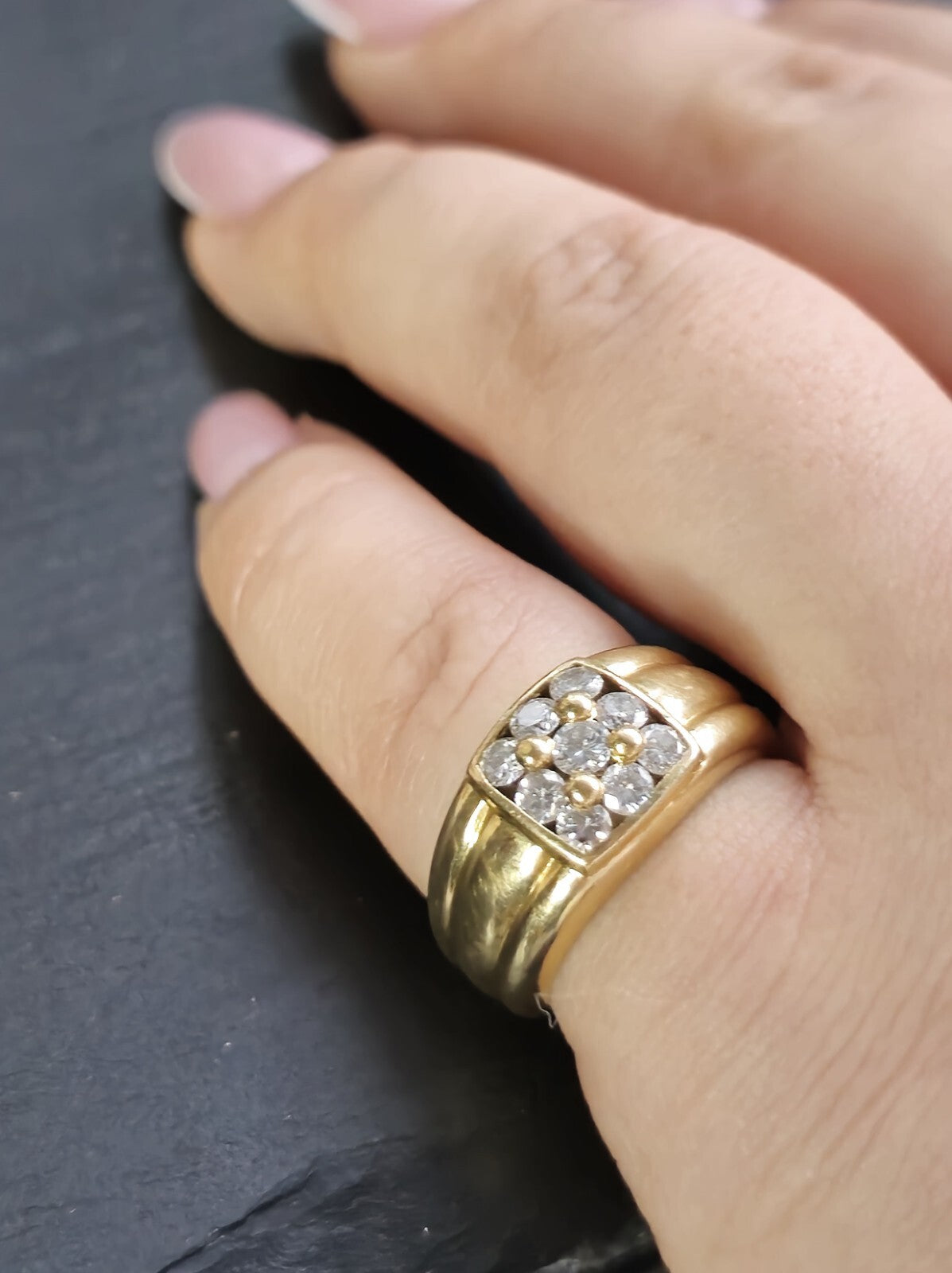 Solid 18ct Yellow Gold Unixsex Signet Ring Pinky Finger size M Diamond 0.25ct