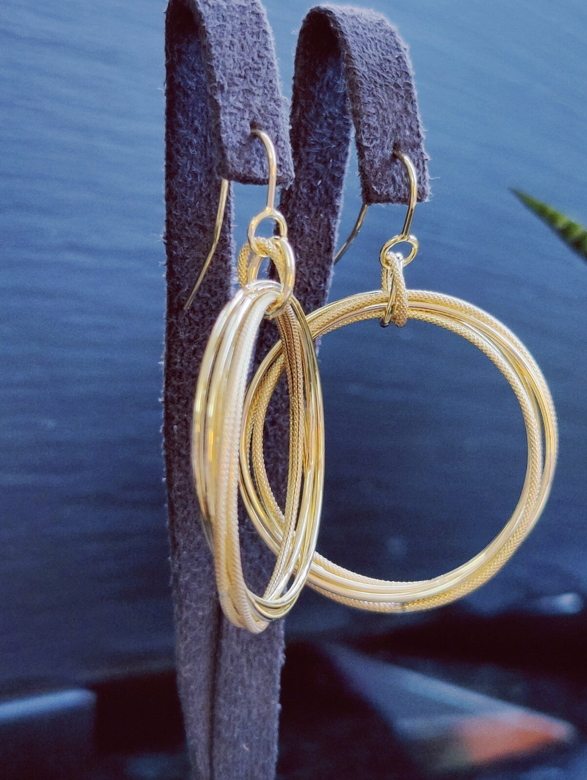 NEW 9ct Yellow Gold Solid Drop Dangling Earrings Circles Hallmarked