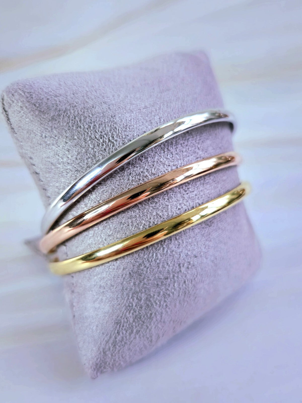New Set Of 9ct Yellow/White/Rose Gold Round Bangle 4mm Stacking BRACELET 70mm