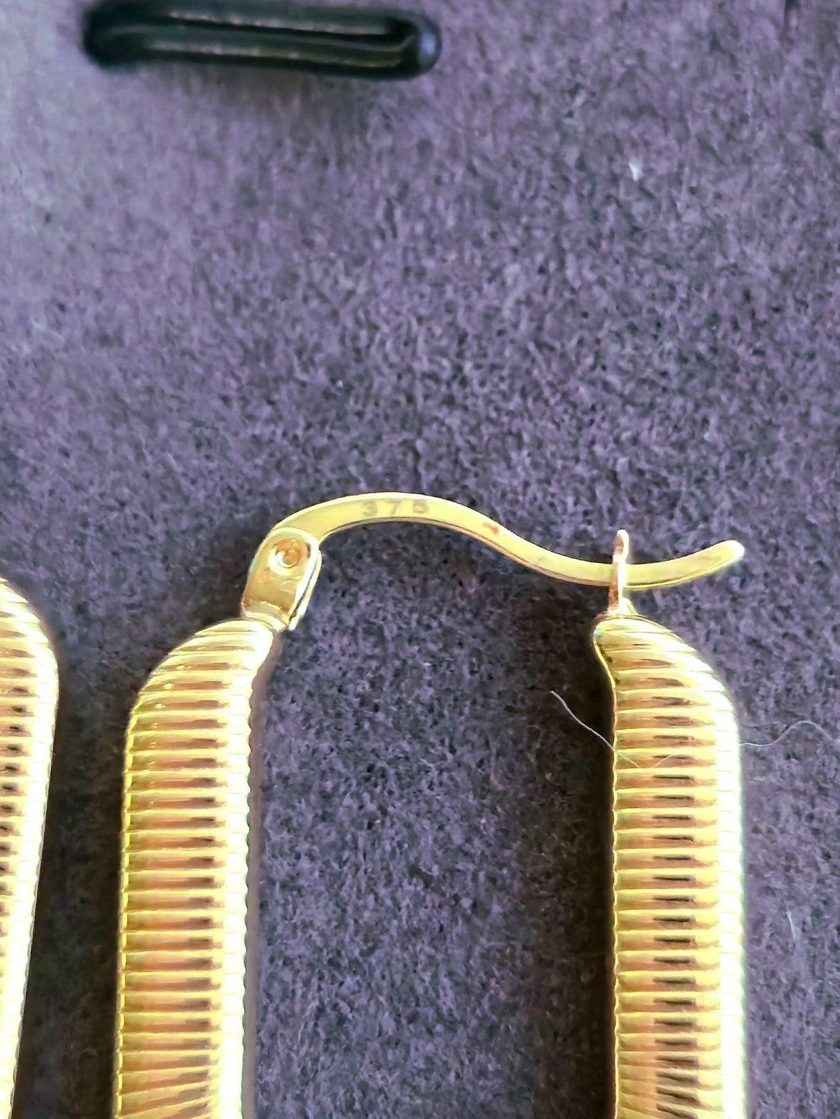 New 9ct Yellow Gold Hoop Earrings Square Oval Hoops Strip Pattern Hallmarked
