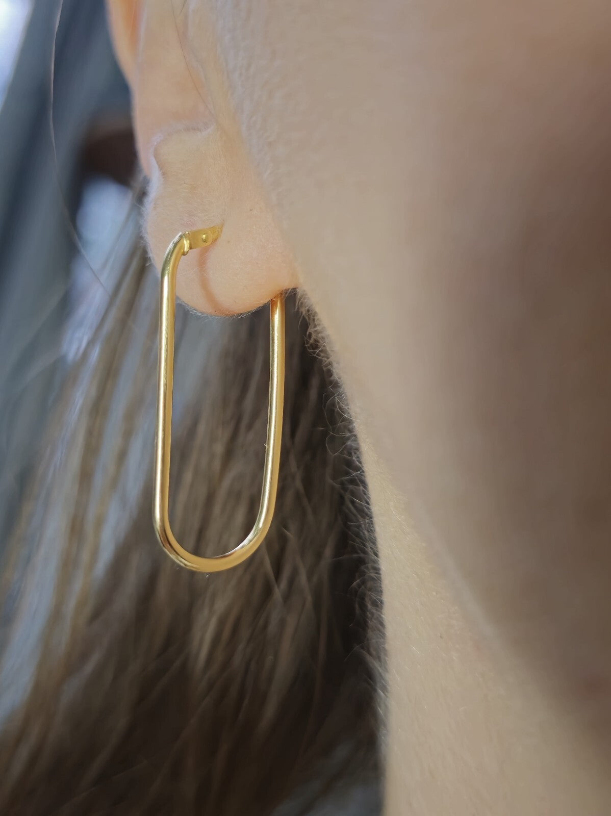 Lovely New 9ct Yellow Gold Hoop Earrings Hoops Rectangle Shape 35mm Hinge