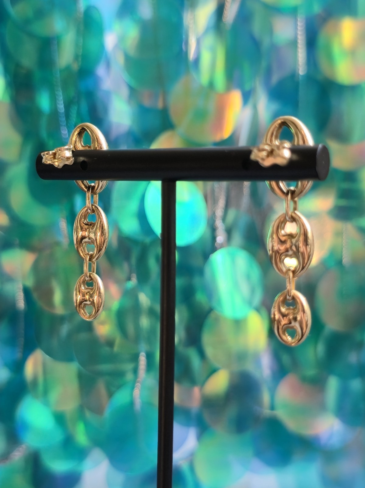 New 9ct Yellow Gold Puffed Graduated Bean Drop Earrings Anchor Chunky Drops 40mm