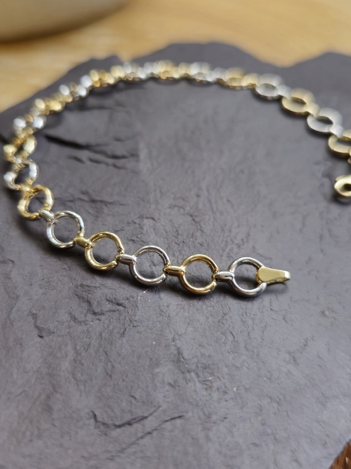 New Solid 9ct Yellow/White Gold Round Circles Chain BRACELET 7.5inc/19cm