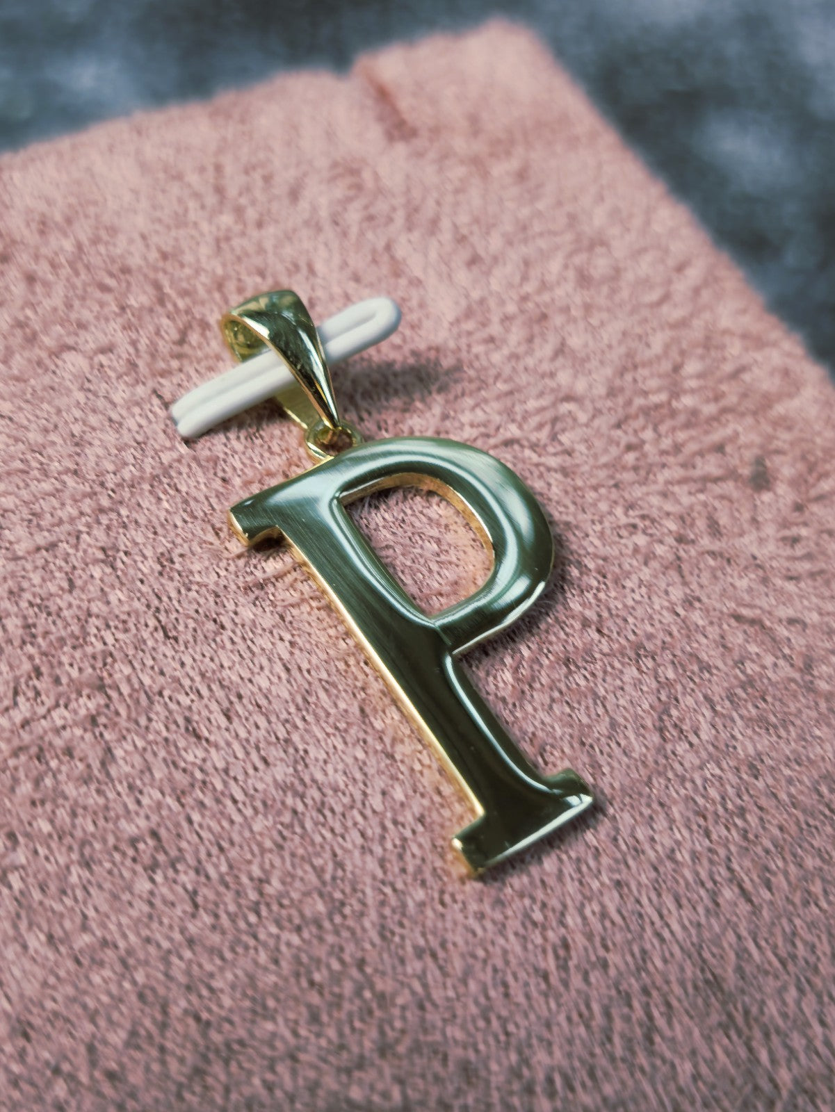 New 9K Yellow Gold Initial P Pendant Personalised 34mm Long Big Loop Hallmarked