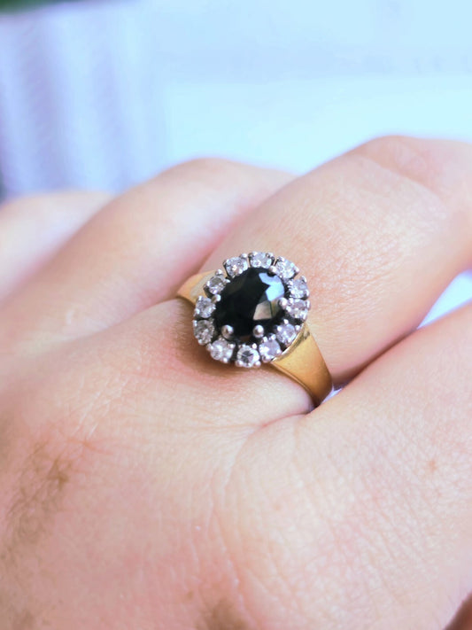 18ct Yellow Gold Sapphire/Diamond Ring Engagement Cocktail Diana Style size P+