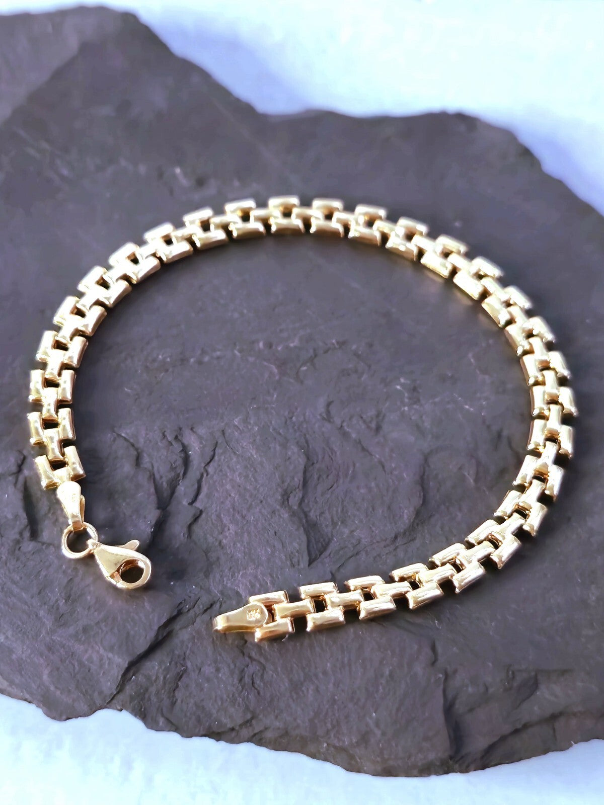 New Solid 9ct Rose Gold Brick link Bracelet Watch link Unisex 5mm Wide 7.5''