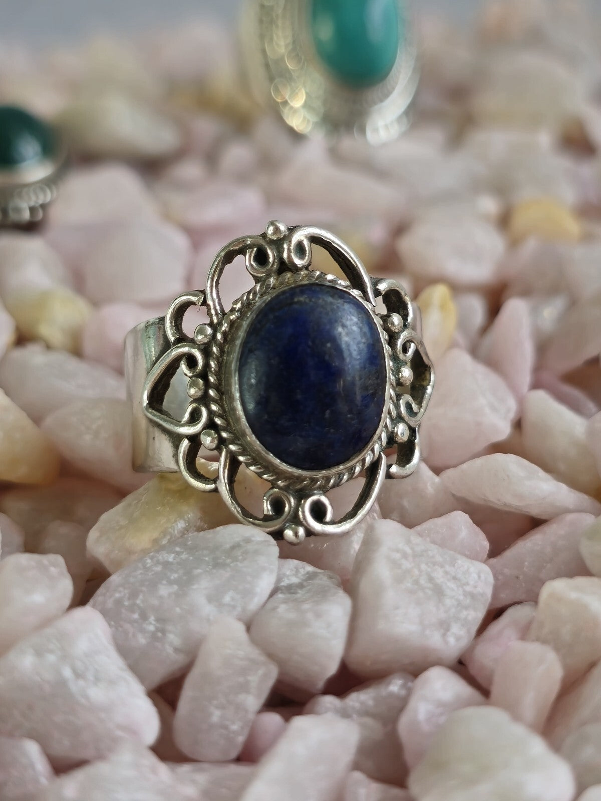 Vintage Like Sterling Silver Dress Cocktail Ring with Lapis Lazuli Oval size S