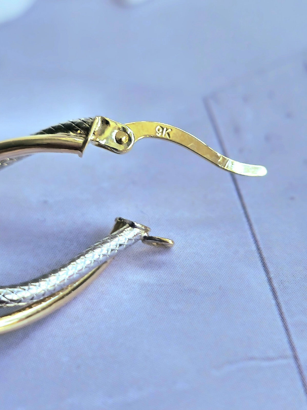 New 9ct Solid Yellow/White Gold Double Twisted Hoop Earrings Creole Hoops 25mm