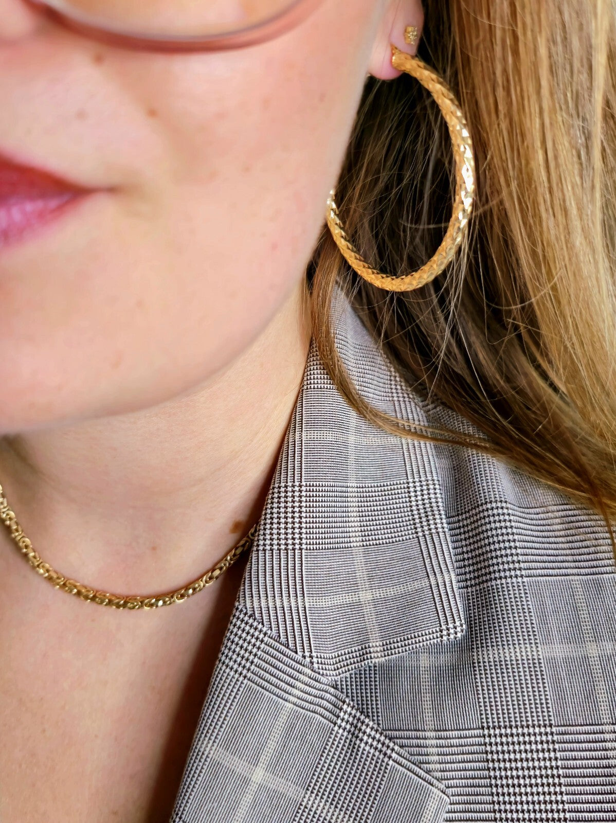 Big 9ct Yellow Gold Twisted Hoop Earrings Twist Hoops 57mm Diamond Cut Pattern