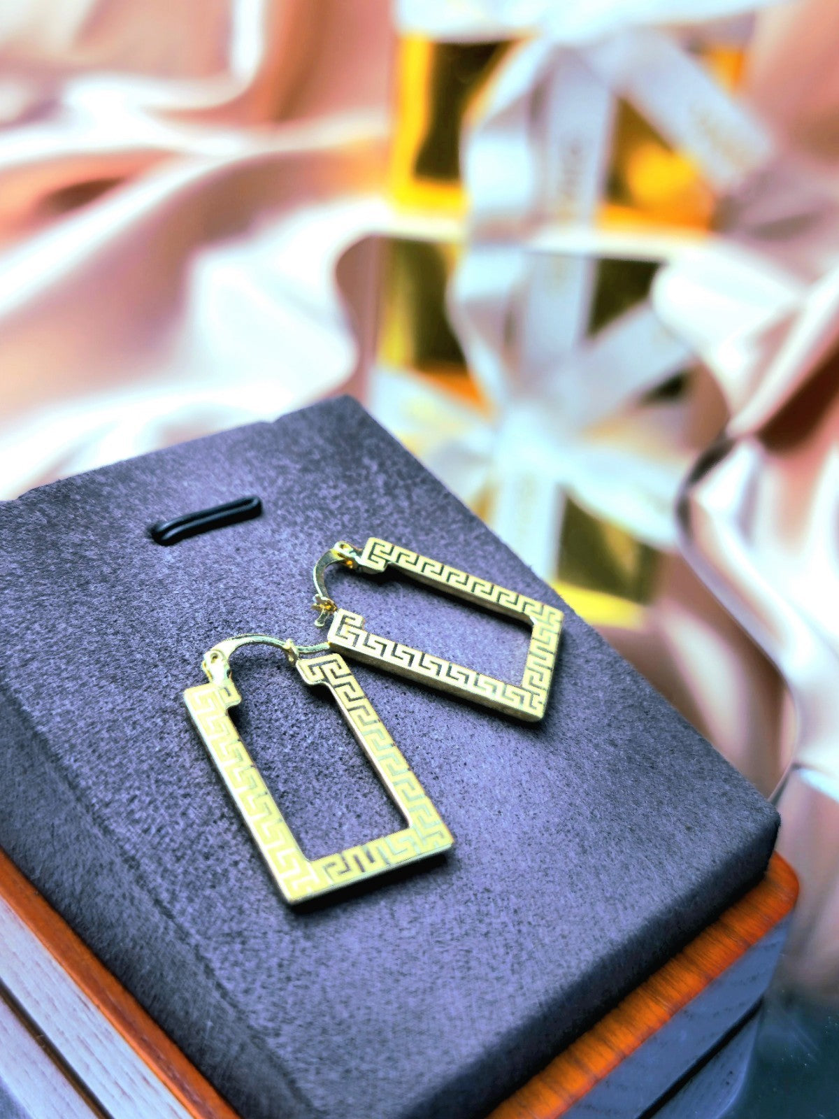 NEW 9ct Yellow Gold Greek Key Hoop Earrings Square Hoops Hallmarked