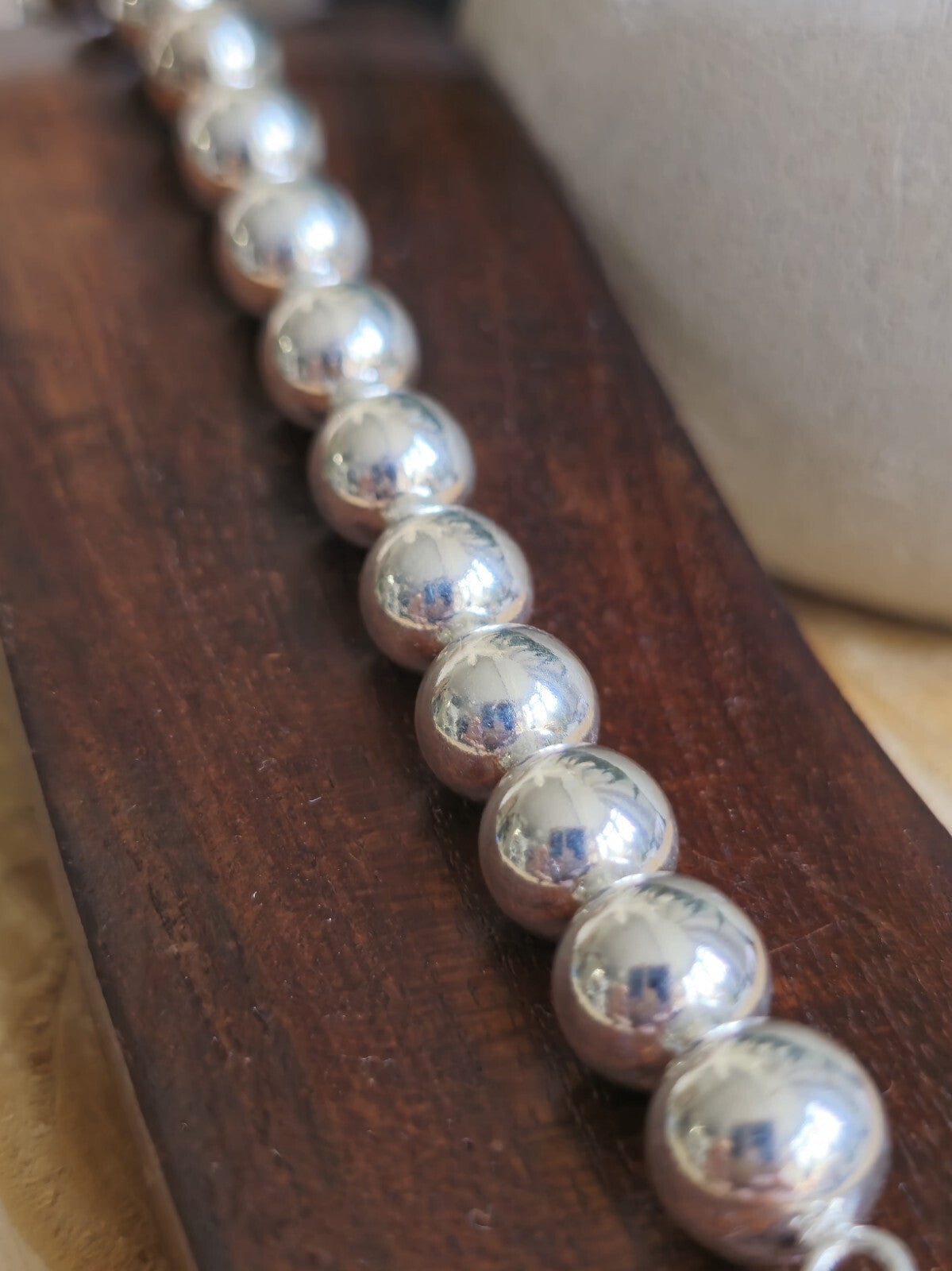 New 925 Sterling Silver Chunky 10mm Ball Bracelet 28grams Bead 22cm