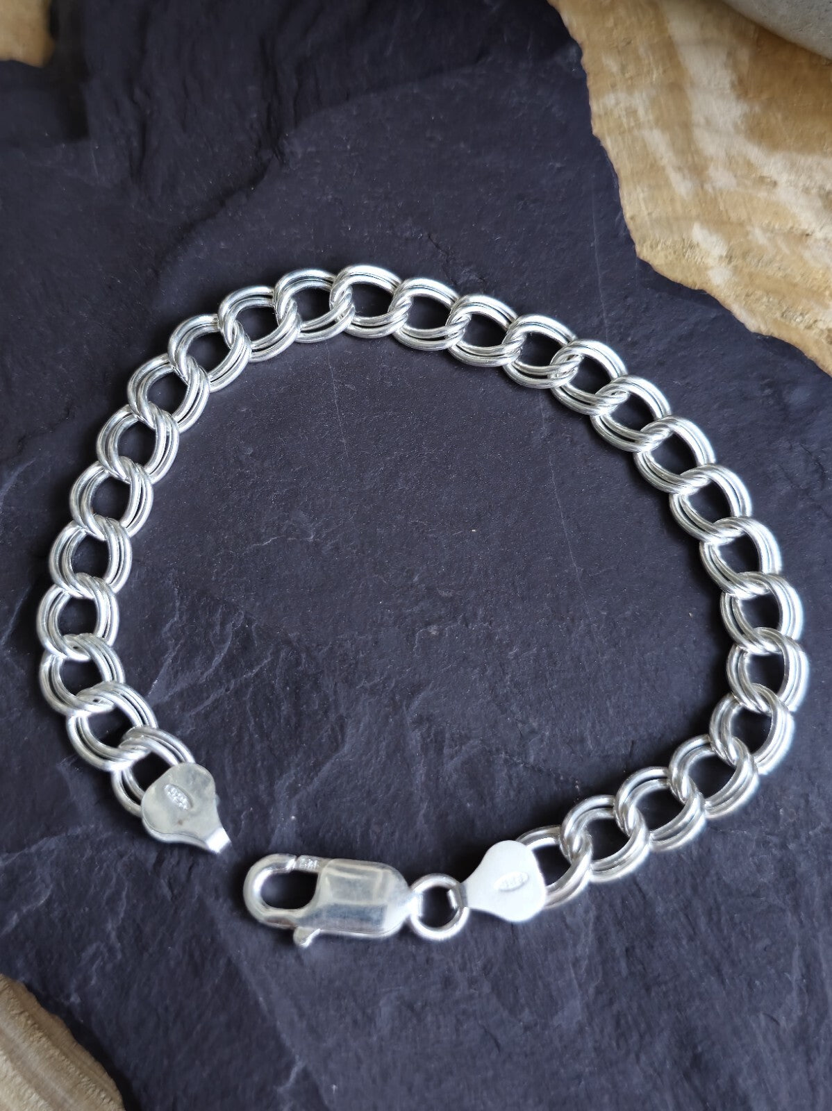 NEW 925 Sterling Silver Unisex Chain Bracelet 11,5g Flat 7.5mm Double Link