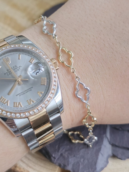 New Solid 9ct Yellow/WhiteGold Chain BRACELET 7.5inch Hallmarked 375 Lovely