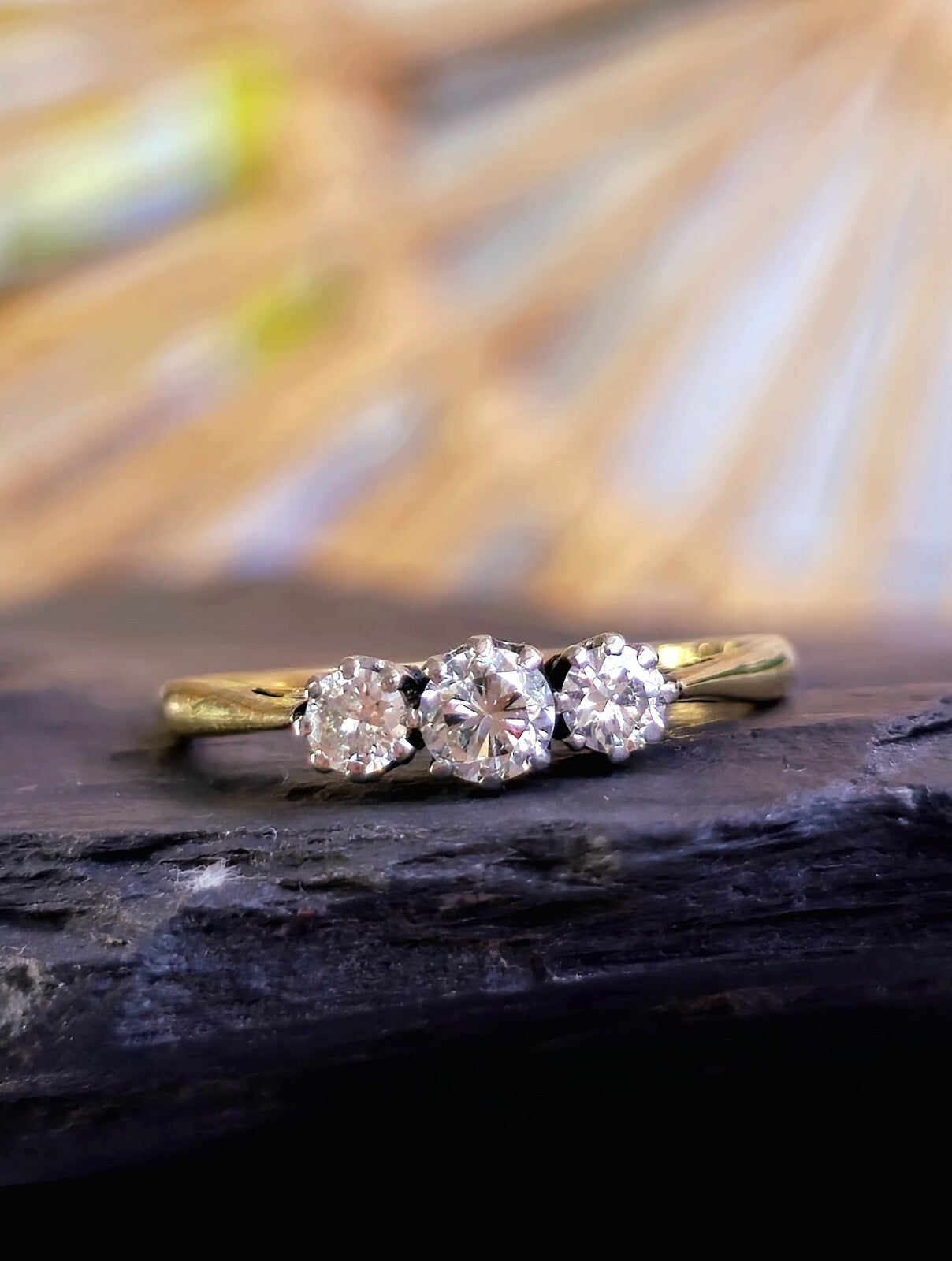 Solid 18ct Yellow Gold & Platinum Trilogy 0.40ct Diamond Ring, H, VS1-VS2 Size M