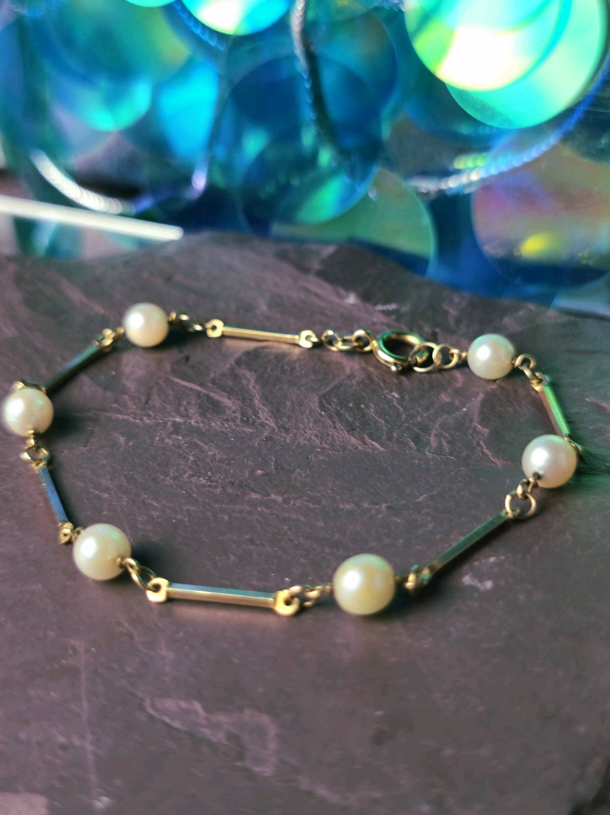 Vintage 8K Yellow Gold Pearl Bar Bracelet 18.5cm Long Hallmarked (333) 3grams