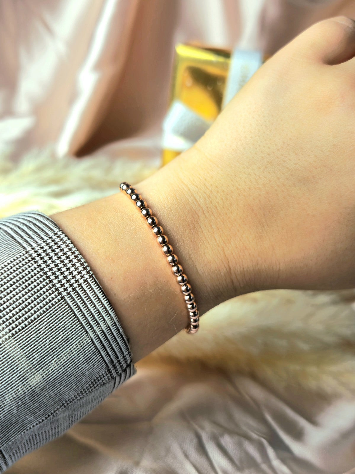 New Solid 9ct Rose Gold Bracelet Ball Beaded Expandable Balls 4mm Adjustable