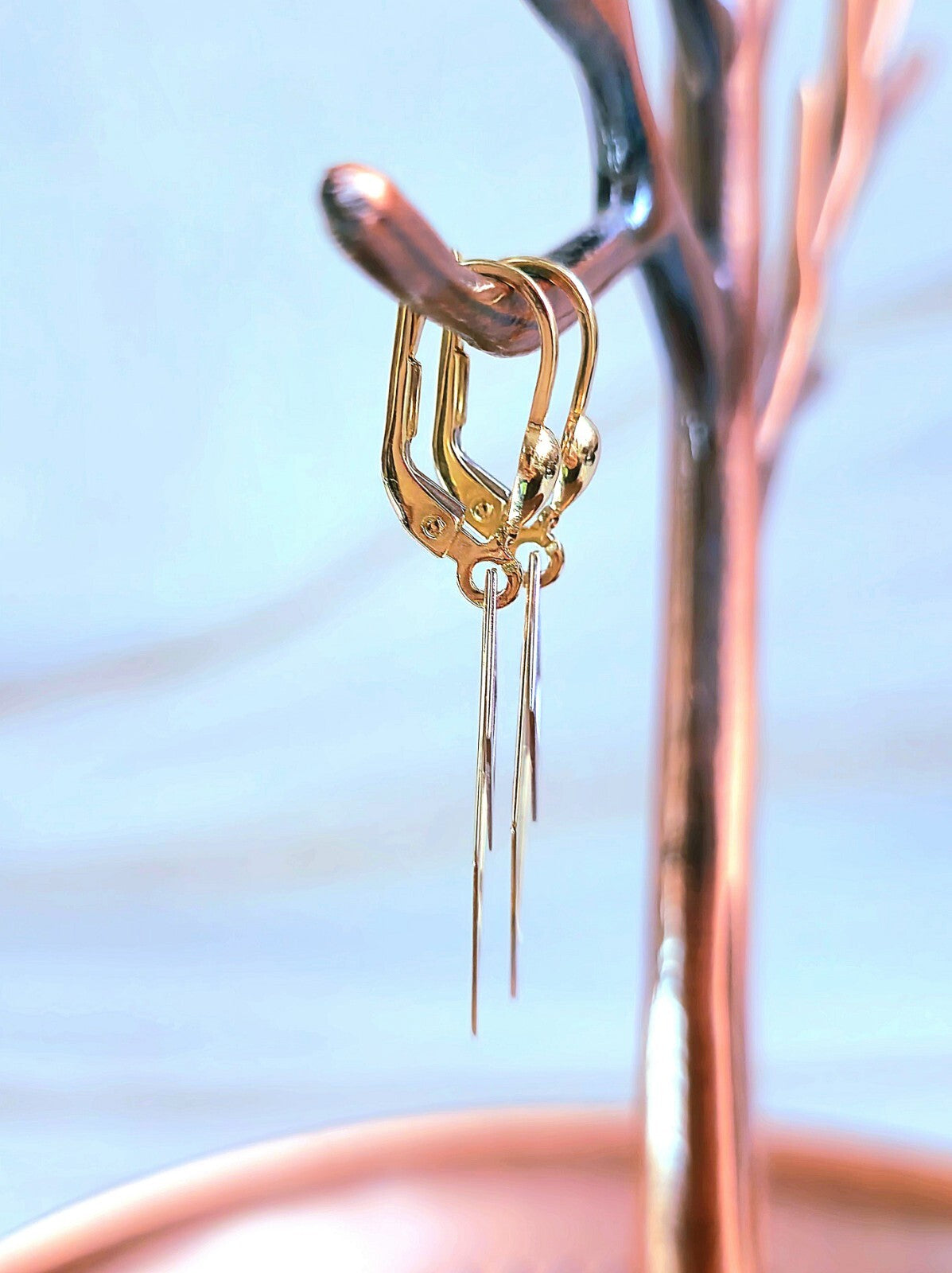 New Solid 9ct Yellow/White Gold Rombus Shape Drop Earrings Leverback Clasp