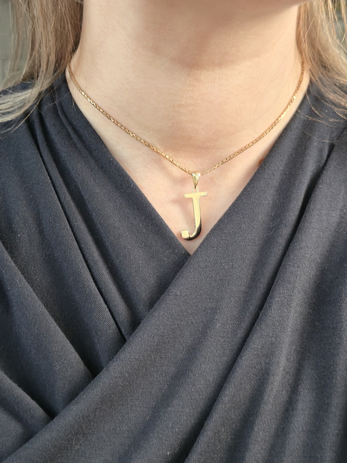 New 9K Yellow Gold Initial J Pendant Personalised 33mm Long Big Loop Hallmarked