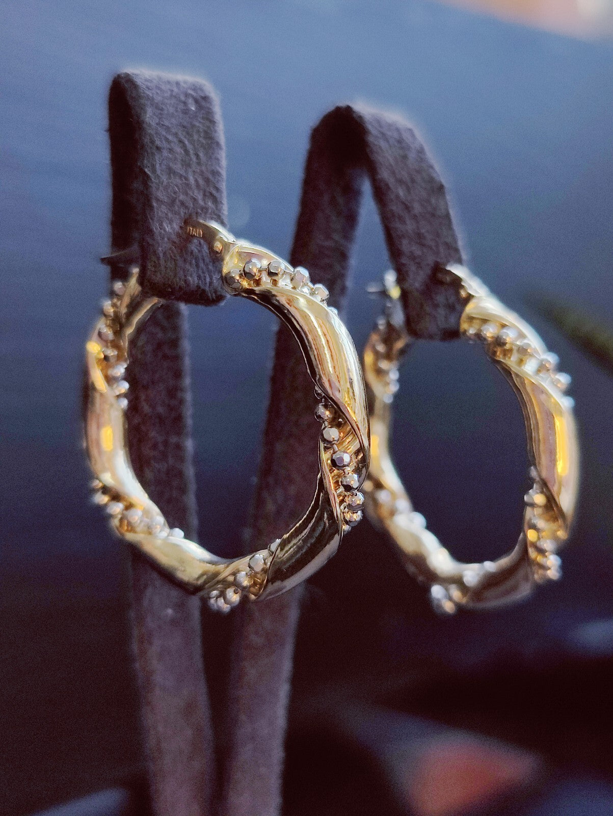 NEW 9ct Yellow/White Gold Twisted Earrings Hoops with Beaded Chain 28mm 4grams