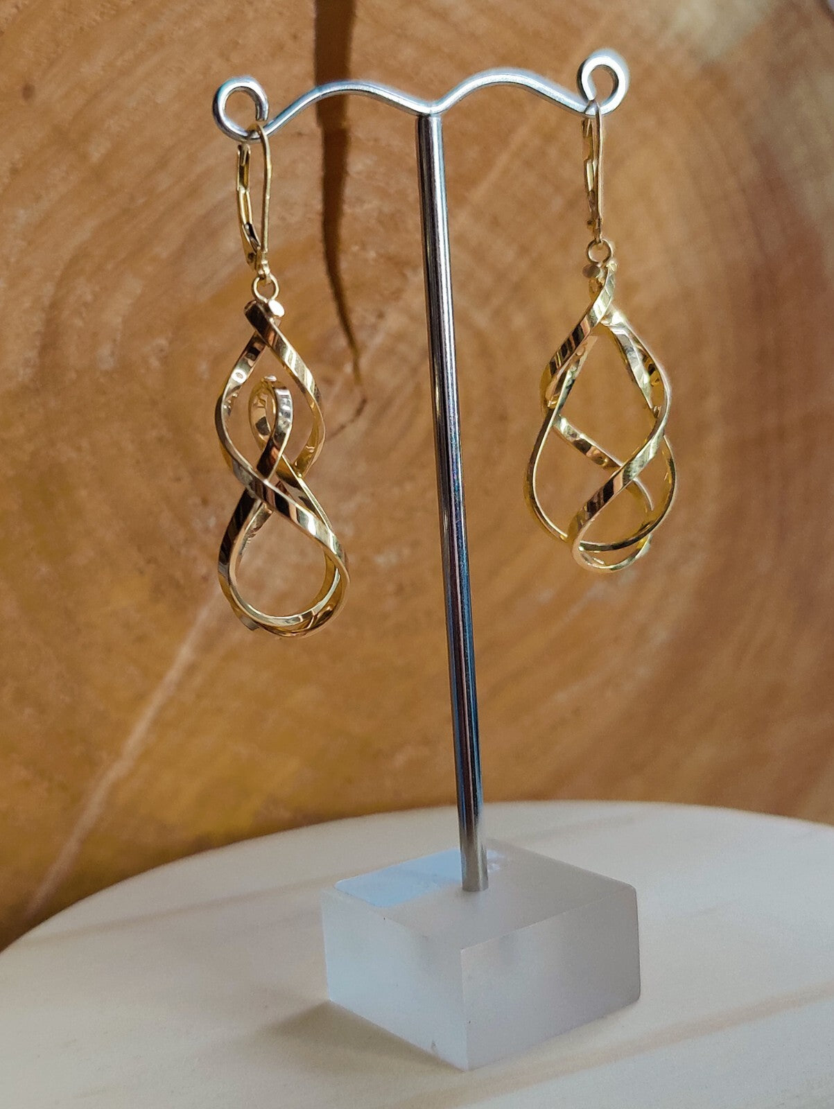 Solid 2.8g 9ct Yellow Gold Double Twist Drop Earrings Leverback Clasp Hallmarked