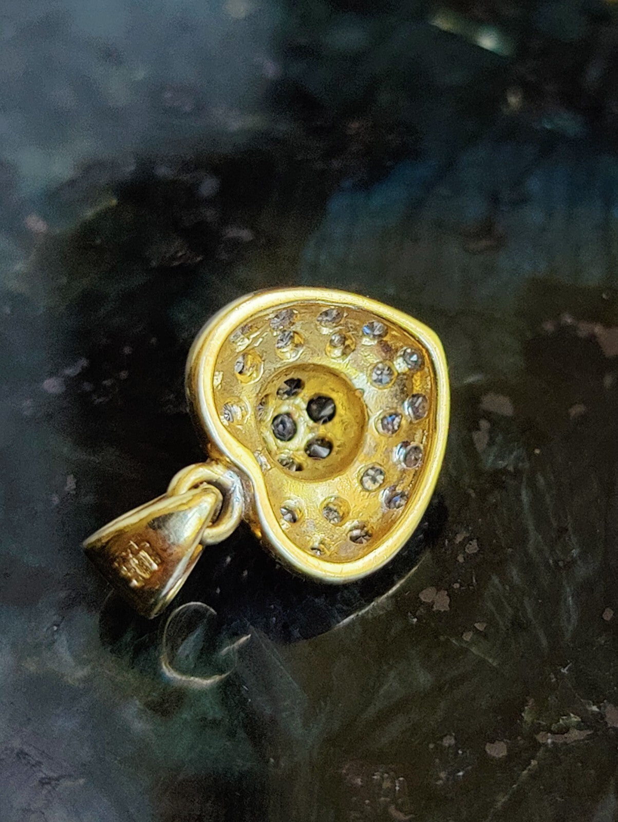 Solid 9CT YELLOW WHITE GOLD DIAMOND SAPPHIRE heartshape PENDANT Hallmarked