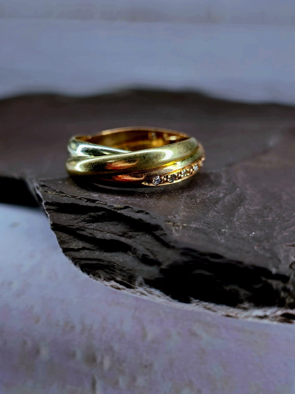 Solid 9ct Yellow Gold Half Eternity Ring Wedding Band Trinity Ring C/Z Size Q