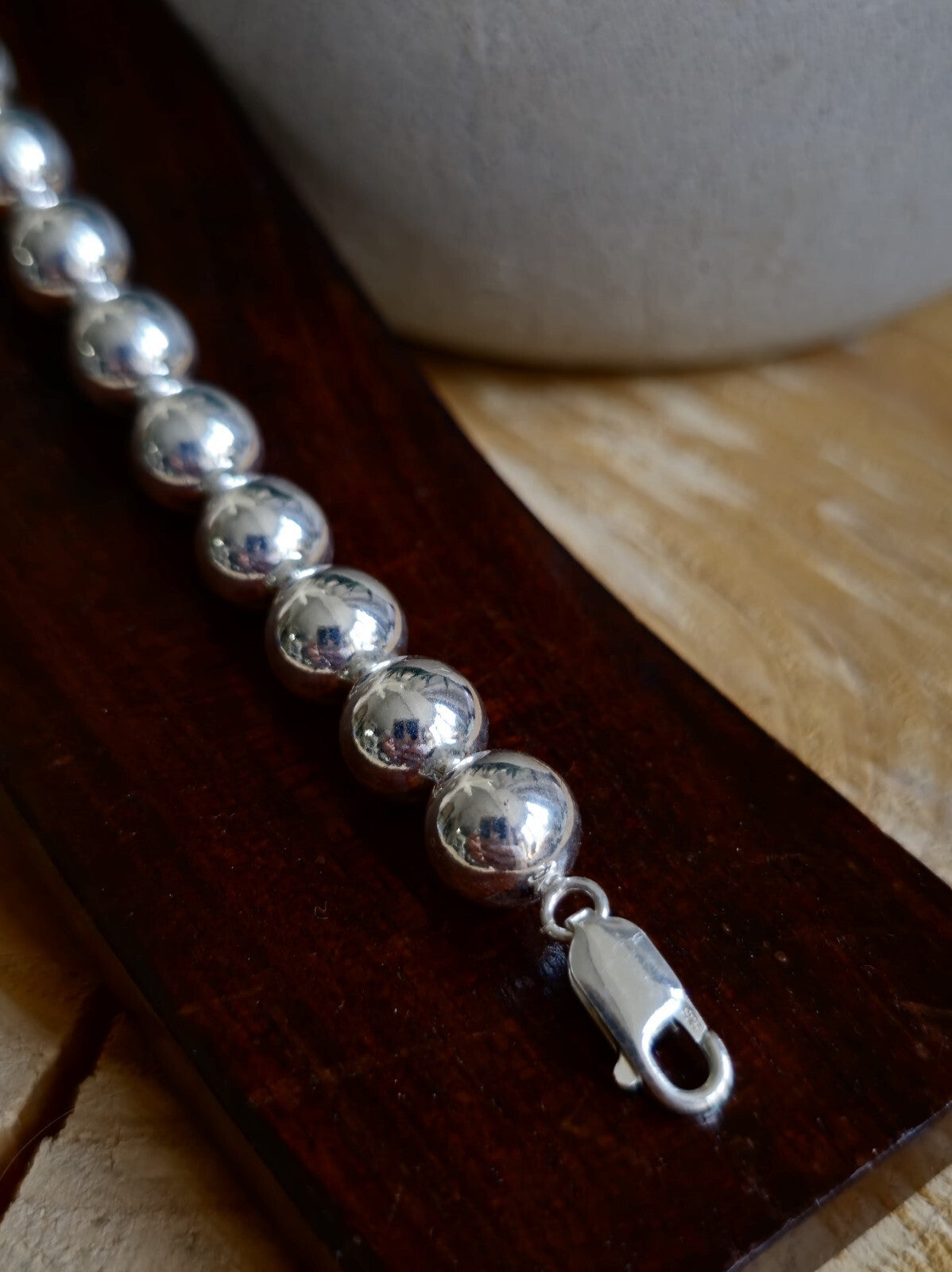 New 925 Sterling Silver Chunky 10mm Ball Bracelet 28grams Bead 22cm
