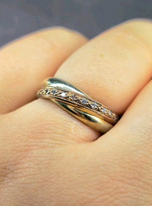 Solid 9ct Yellow Gold Half Eternity Ring Wedding Band Trinity Ring C/Z Size Q