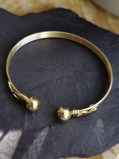 New Solid 9k Yellow Gold TORQUE BANGLE TORQ BALL Open Split BRACELET Patterned