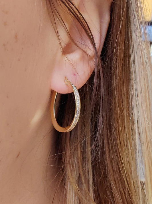 9K Yellow Gold Hoops Cubic Zirconia Earrings 3.0 grams 25mm Hallmarked New CZ
