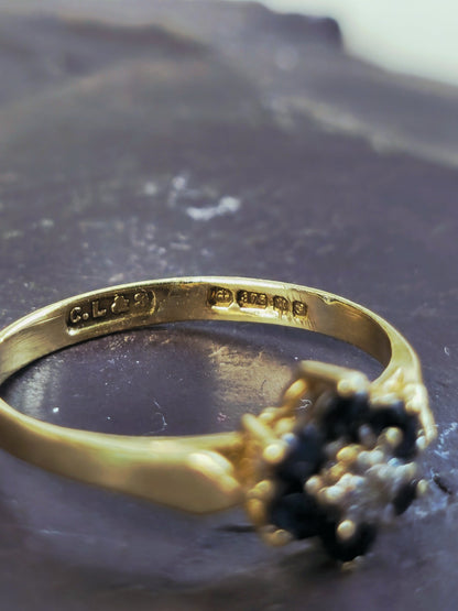 Stunning Cute 9ct Yellow Gold Sapphire/Diamond Flower Ring  size L+ Hallmarked